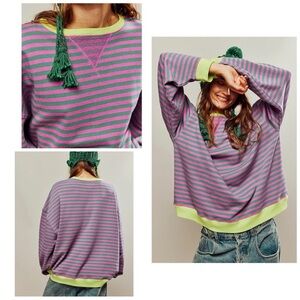 NWT Free People Classic Striped Oversized Crewneck